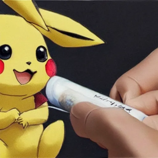 Image similar to A real life pikachu buying drugs, photorealistic art