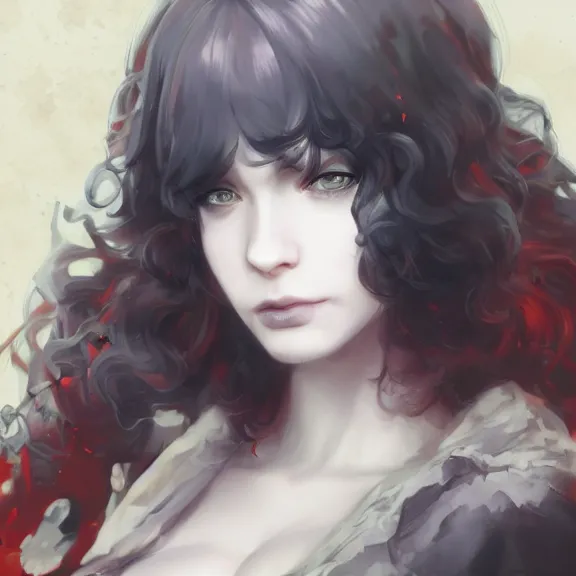 Image similar to christina hendricks!!! goth, tankoban, 4 k, tone mapping, akihiko yoshida, james jean andrei riabovitchev marc simonetti, yoshitaka amano, long hair, curly, h. hydrochaeri