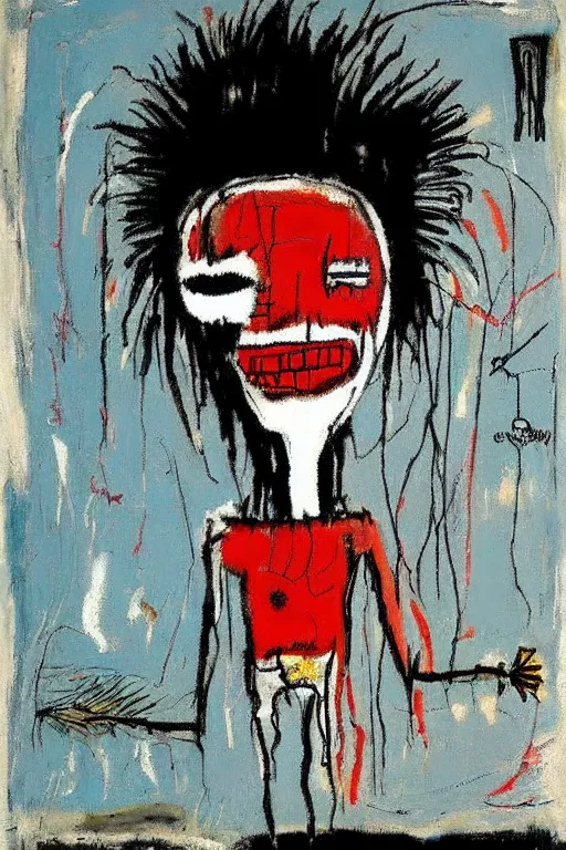 Image similar to a woman inside of an empty light bulb. the woman has wings. by basquiat