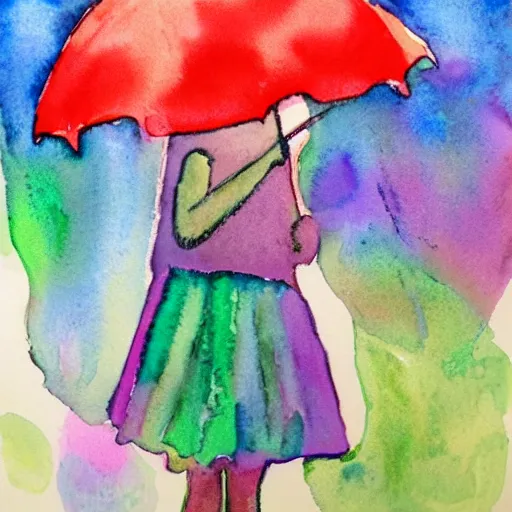 Image similar to girl holding brocoli umbrella watercolor printing