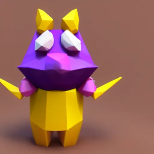 Image similar to a small purple animal with a yellow box on its head, a low poly render by miyamoto, polycount, rayonism, low poly, polycount, rendered in maya