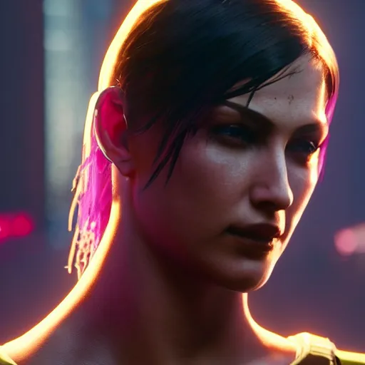 Image similar to female V from Cyberpunk 2077 wearing spiked collar, 4K