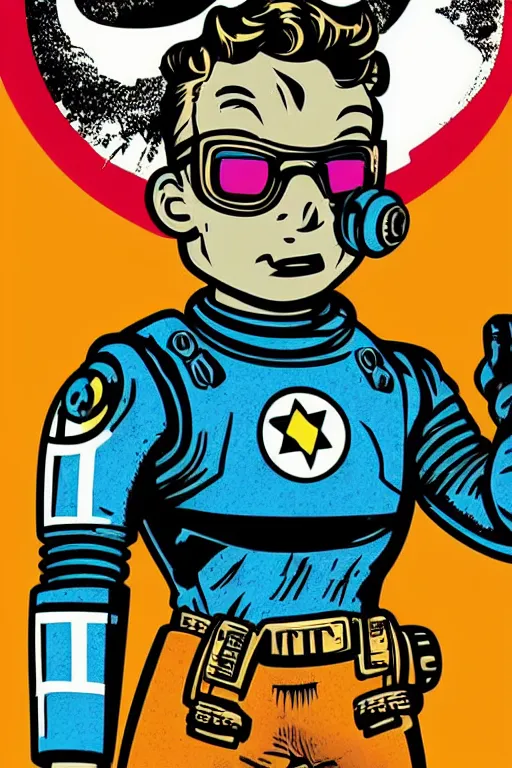 Image similar to fallout 7 6 retro futurist illustration art by butcher billy, sticker, colorful, illustration, highly detailed, simple, smooth and clean vector curves, no jagged lines, vector art, smooth andy warhol style