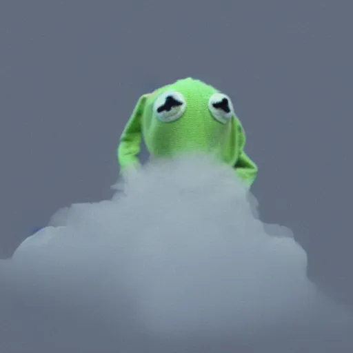 Image similar to ghostly Kermit made of clouds and fog