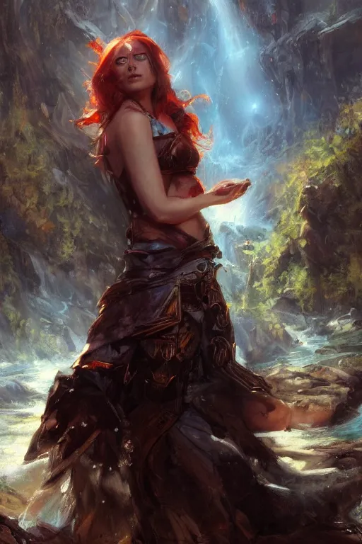 Image similar to a portrait of a character in a scenic environment by Raymond Swanland