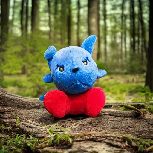 Image similar to blue'snappy gifts plush toy'in magical forest, gifts, dark atmosphere, high detail, soft lighting, 8 k