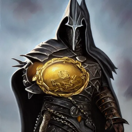 Image similar to an oil painting depicting the Witch King of Angmar, holding gold chains, portrait, high detail, painted my michelangelo, trending on artstation