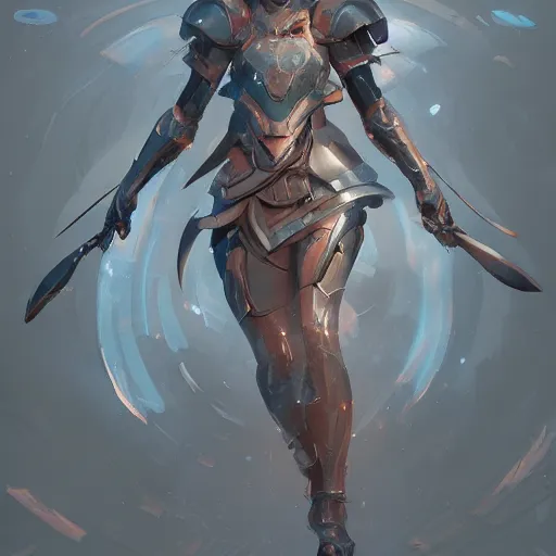 Image similar to trending on artstation, dhamphir, character design, concept art, style of makoto shinkai, greg rutkowski, symmetrical face, body shot, plate armor, fantasy, highly detailed, digital art, female