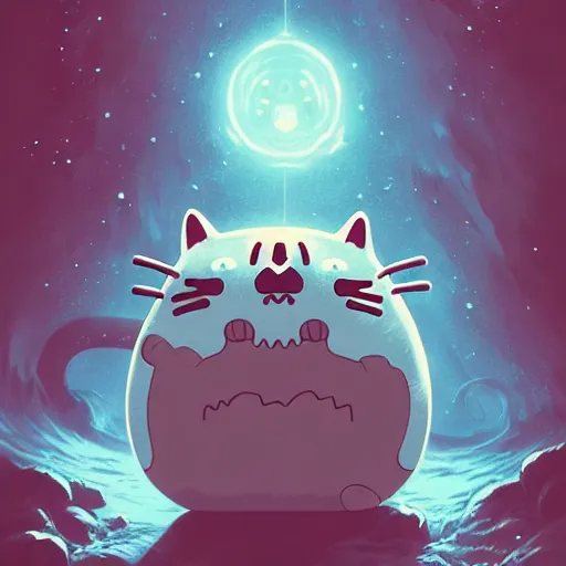 Image similar to an cosmic horror lithograph of pusheen, by stanley artgerm lau, wlop, rossdraws, james jean, andrei riabovitchev, marc simonetti, and sakimichan, tranding on artstation