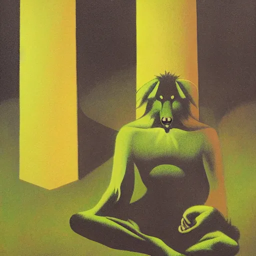 Prompt: a werewolf meditating by karel thole, oil on canvas