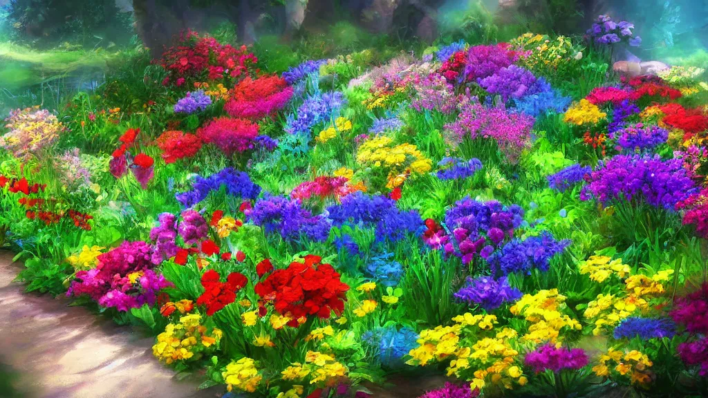 Image similar to colorful flowerbed, fantasy artwork, award winning, very very very very very very very beautiful scenery, artstation