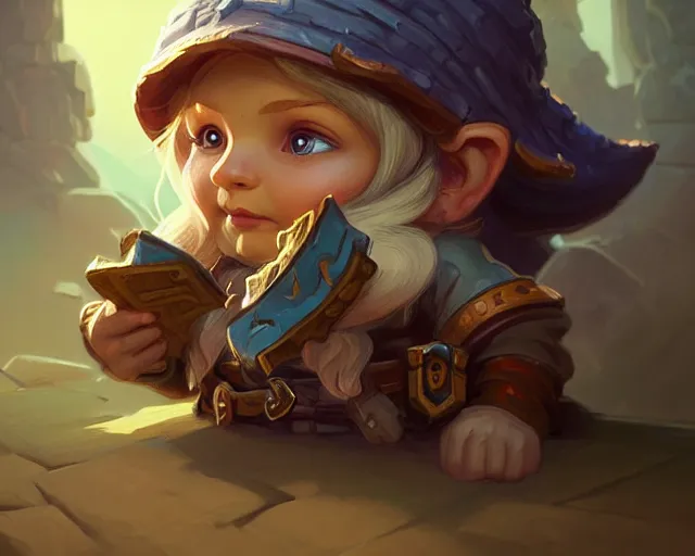 Prompt: little gnome engineer, deep focus, d & d, fantasy, intricate, elegant, highly detailed, digital painting, artstation, concept art, matte, sharp focus, illustration, hearthstone, art by artgerm and greg rutkowski and alphonse mucha