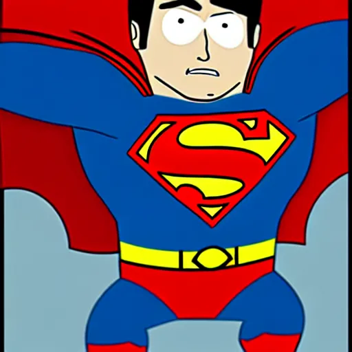 Image similar to superman in southpark. movie still.