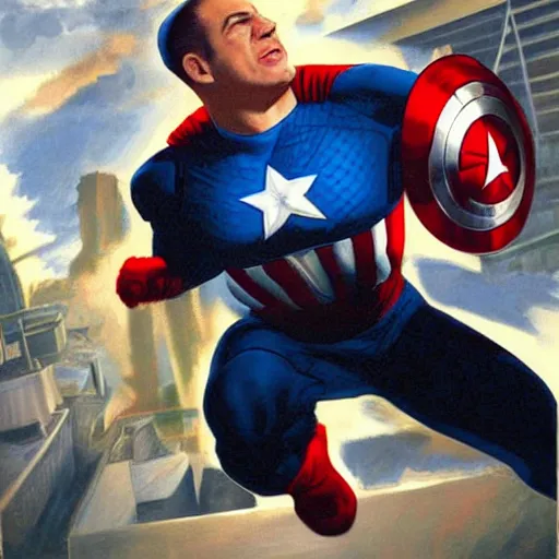 Image similar to A portrait of Benjamin Netanyahu as Captain America by Alex Ross, detailed