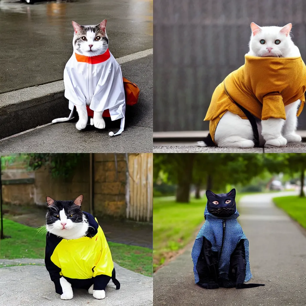 Prompt: fat cat wearing a raincoat