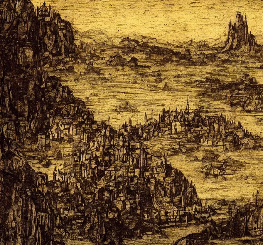 Prompt: scenary, vintage, glorious, nightmare art by leonardo vinci