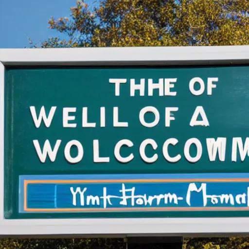 Prompt: the name of a city on a welcome sign