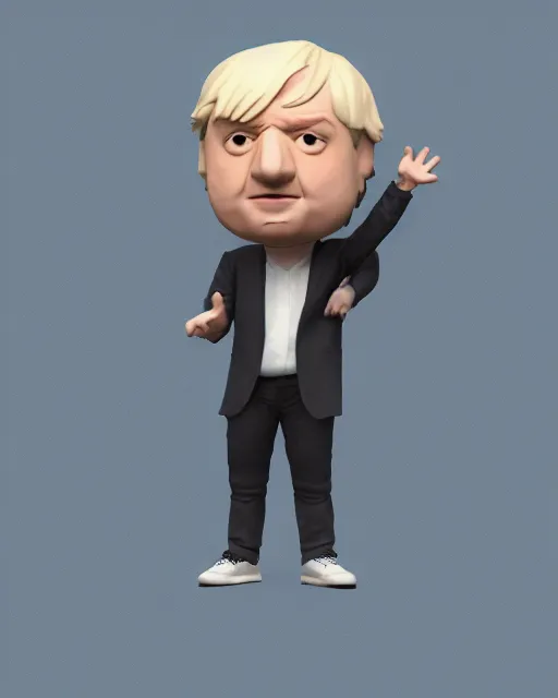 Prompt: full body 3d render of boris johnson as a funko pop, Funko pop, studio lighting, white background, blender, trending on artstation, 8k, highly detailed