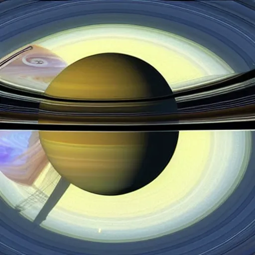 Prompt: Cassini probe\'s final moments as it enters Saturn\'s atmosphere, digital art, realistic, vibrant, award winning