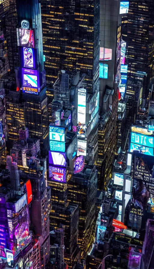 Image similar to 8k high resolution photograph of cyber punk New York Times Square at night