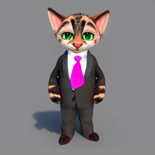 Image similar to portrait, 3d render , anthropomorphic cat, wearing a Pink tux, in the style of Zootopia
