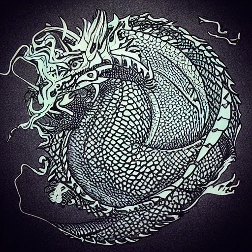 Image similar to “fire breathing dragon, geometric drawing”