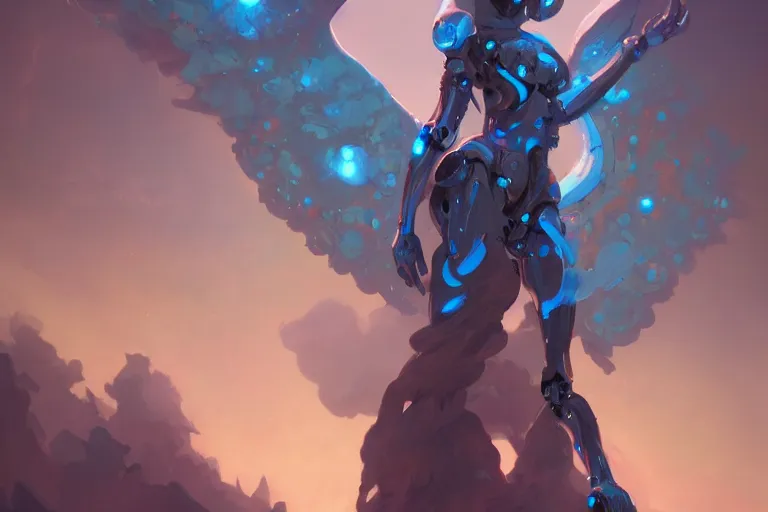 Image similar to a beautiful robot angel by pete mohrbacher and artgerm and wlop, digital art, highly detailed, intricate, fantasy, mystical, Trending on Artstation HQ, deviantart, unreal engine, 4K UHD image