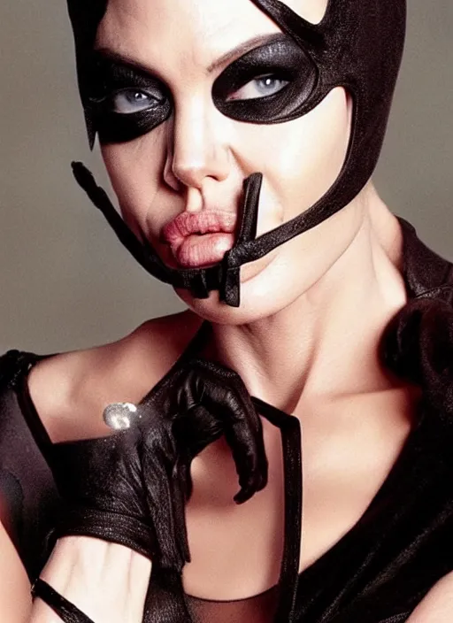 Image similar to Angelina Jolie as purple catwoman