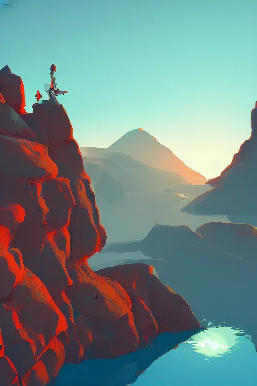 Image similar to sunrise mountain water concept art digital art by james gilleard trending on artstation