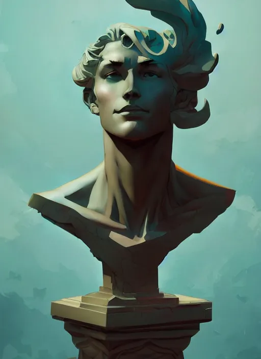 Prompt: broken statue of a king, in the style of artgerm, charlie bowater, sam guay, atey ghailan and mike mignola, vibrant colors and hard shadows and strong rim light, plain background, comic cover art, trending on artstation