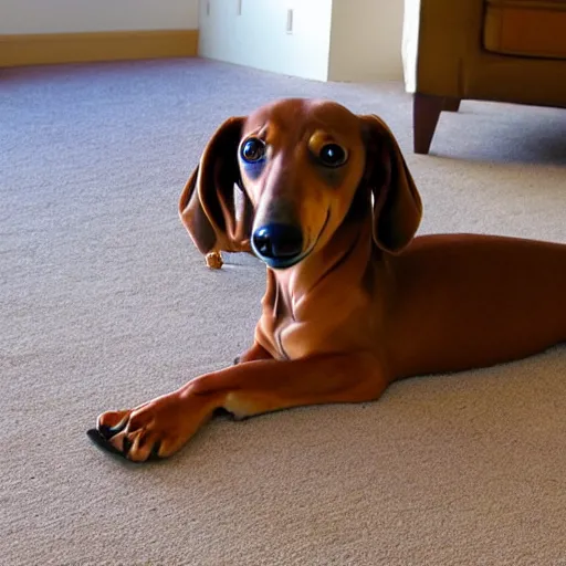 Image similar to realistic photo of a 10 foot long dachshund dog