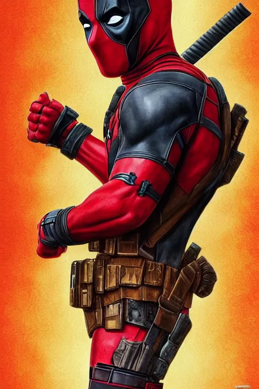 Prompt: photorealistic portrait photograph of deadpool as a glorious regal marvel hero, sleek outfit, upper body, fantasy, handsome, depth of field, soft focus, highly detailed, intricate, realistic, national geographic cover, soft glow, textured, artstation, concept art, sharp focus, illustration, art by artgerm and greg rutkowski and alphonse mucha