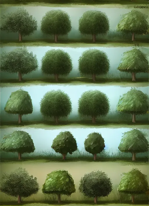 Prompt: set of trees and bushes, computer graphics by senior environment artist, artstation, environmental art, 2 d game art, polycount, sketchfab