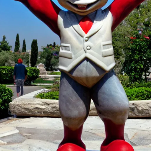 Prompt: marble statue of chuck e. cheese in athens