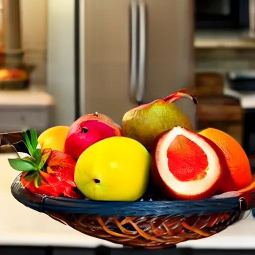 Image similar to a fruit basket on top of a kitchen table