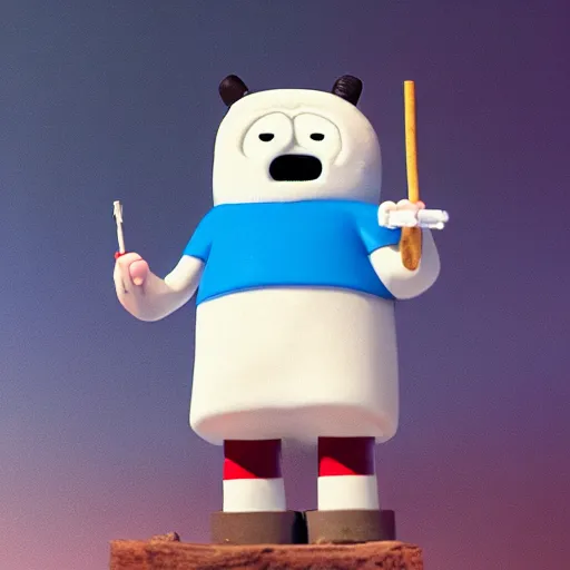 Image similar to hyper realistic photo of finn the human from adventure time smoking a cigarette, 4 k, hyper realistic, dslr, high resolution, landscape, beautiful