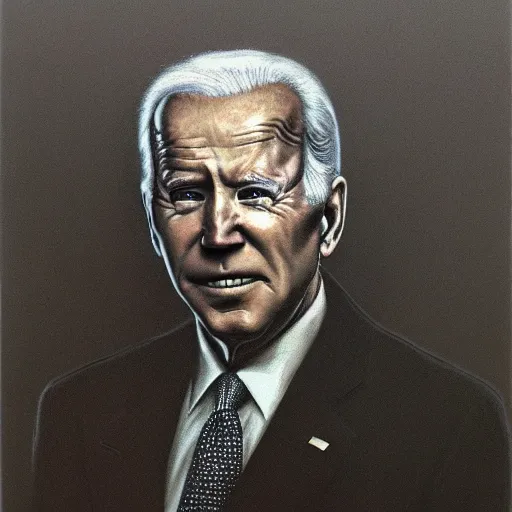 Image similar to presidential portrait of joe biden by beksinski