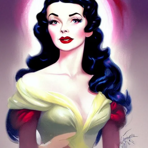 Image similar to a pinup of vivien leigh as snow white by charlie bowater and anna dittmann and gil elvgren.