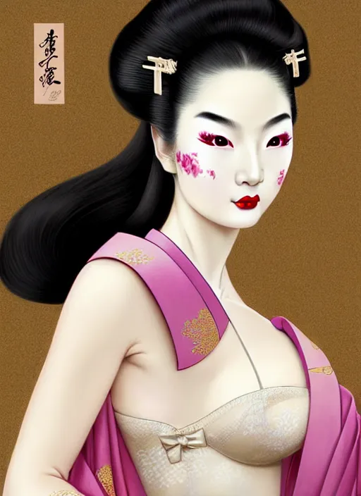 glamorous and sexy Geisha in an ancient japanese