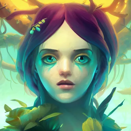 Image similar to painting forest nymph treasure on sea of thieves game avatar hero smooth face median photoshop filter cutout vector, behance hd by jesper ejsing, by rhads, makoto shinkai and lois van baarle, ilya kuvshinov, rossdraws global illumination