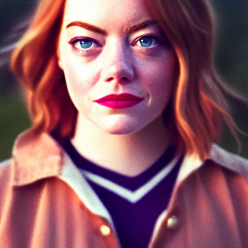 Prompt: beautiful hyperdetailed photograph of emma stone as hermione granger, golden hour, soft focus, medium shot, 8 k, portra 4 0 0