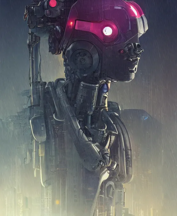 Image similar to cyberpunk pathfinder robot from apex legends character portrait ( blade runner 2 0 4 9 ), portrait by james gurney and laurie greasley, concept art, cinematic composition, dramatic lighting, highly detailed, vintage sci - fi