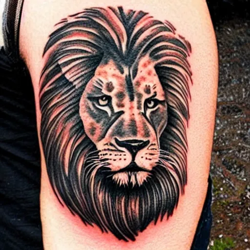 Prompt: realistic lion tattoo