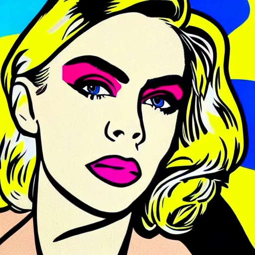 Image similar to pop art portrait of cara delevingne by roy lichtenstein and warhol