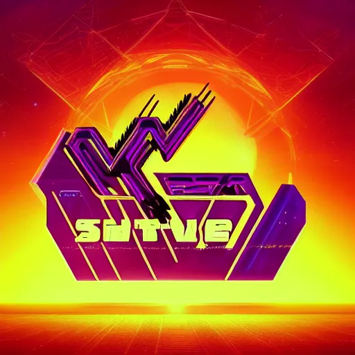 Image similar to scifi logo for a synthwave music producer, digital 3 d, black background, trending on artstation