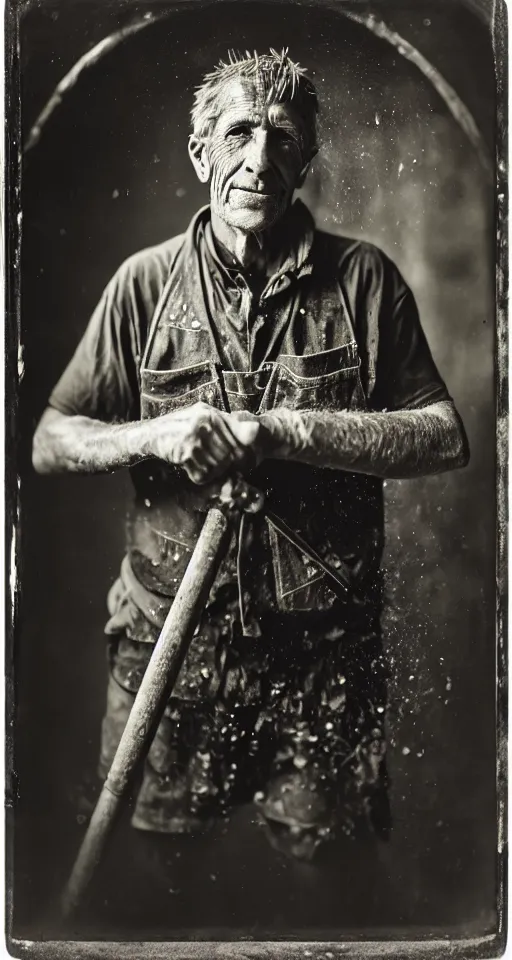 Image similar to a wet plate photograph, a portrait of a wheelwright