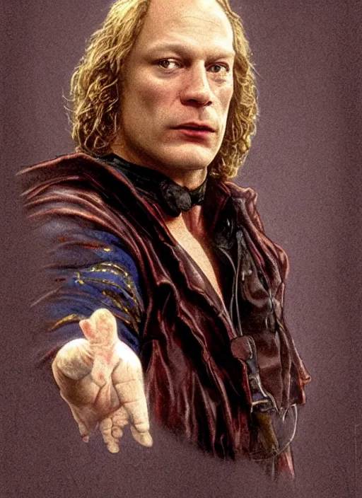 Image similar to Ted Levine as Buffalo Bill in Silence of the Lambs (1991), highly detailed, centered, solid color background, digital painting, artstation, concept art, smooth, sharp focus, illustration, artgerm, donato giancola, Joseph Christian Leyendecker, Les Edwards, Ed Repka, Gil Elvgren, WLOP, Artgerm