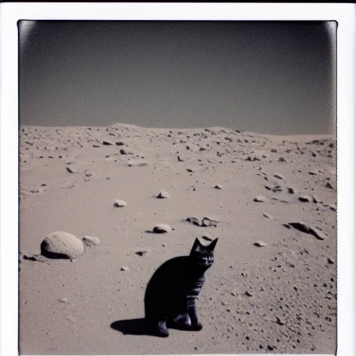 Prompt: polaroid of a cat and aliens together on mars
