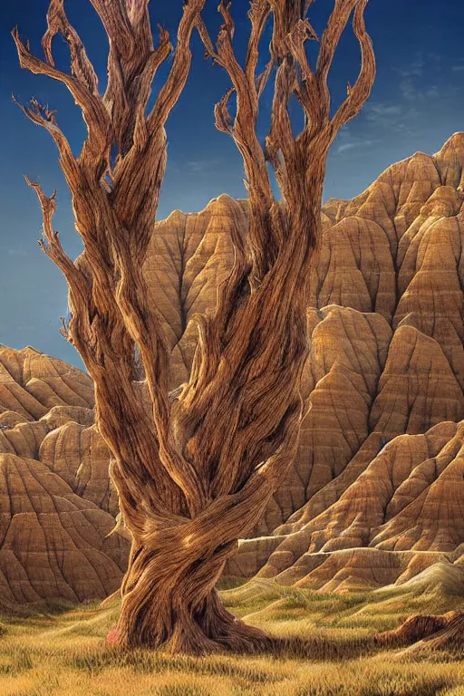 Prompt: beautiful digital art of cyberpunk trees roots badlands by james gurney