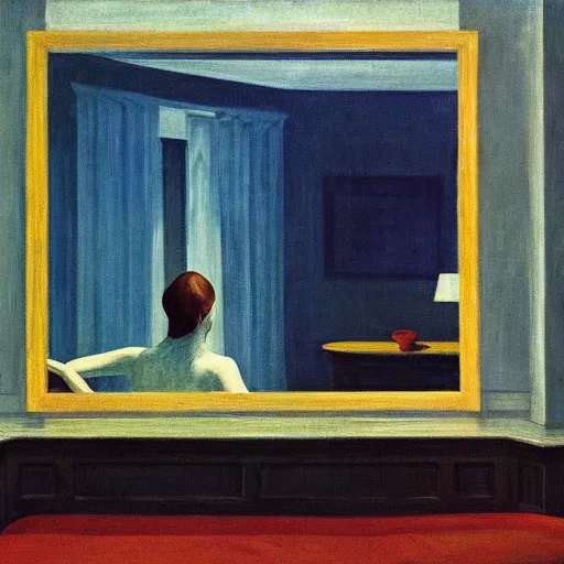 Image similar to A ghost in a living room flooded by water by Edward hopper